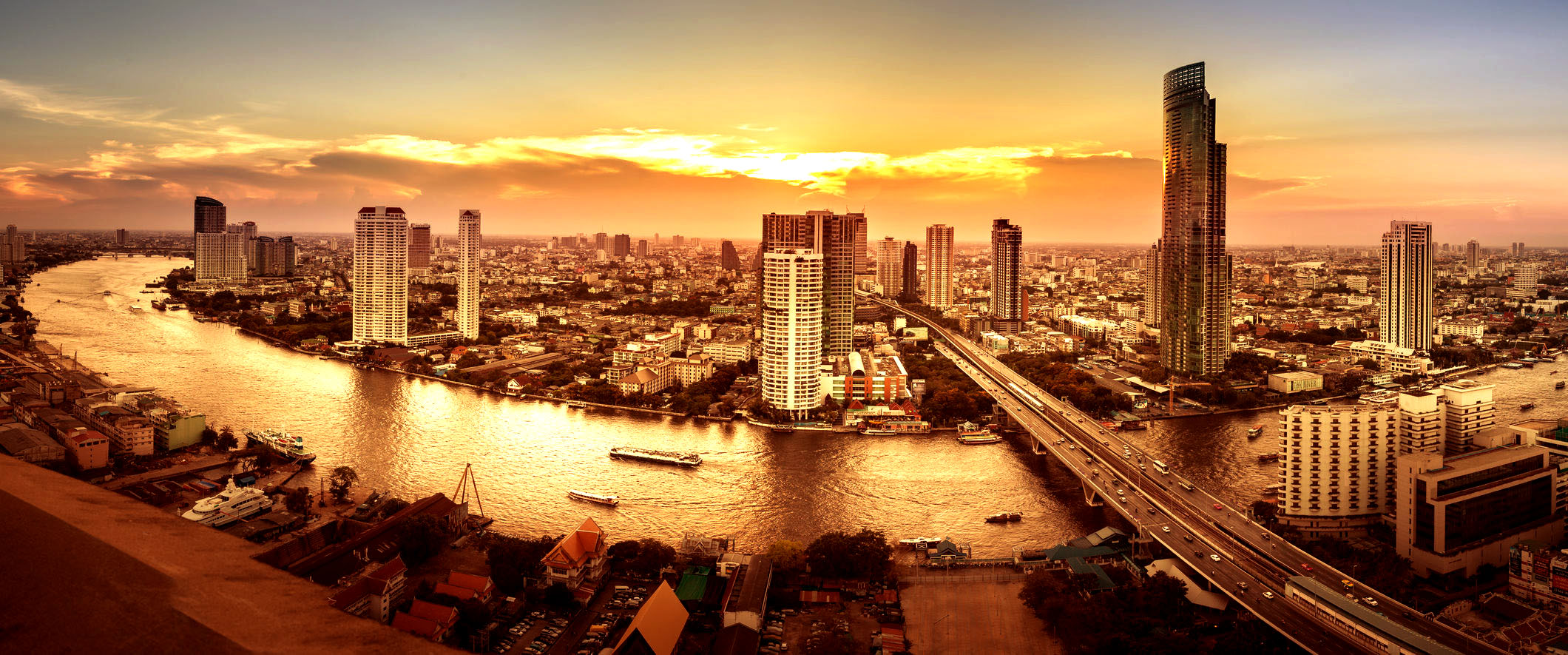 39492840 - landscape of river in bangkok city, panorama
